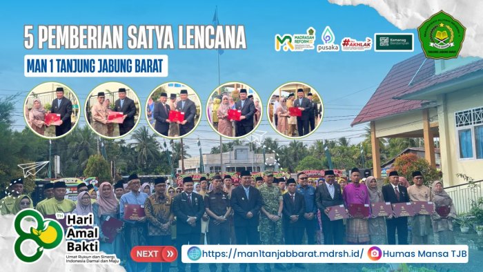 Lima Guru dan Pegawai MAN 1 Tanjab Barat Raih Satya Lencana